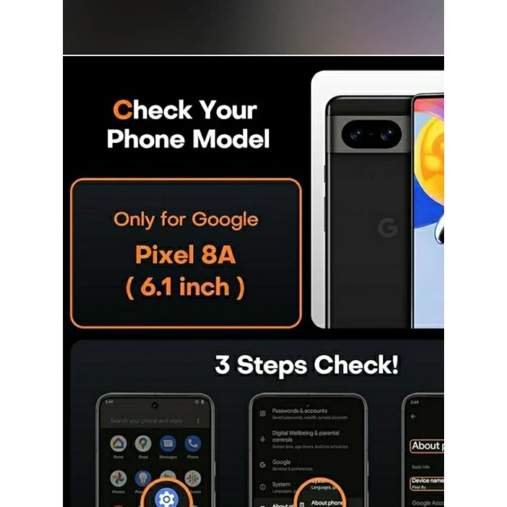 Google Pixel 8a Phone Case Matte Black Slim Full Camera Protection Tocol